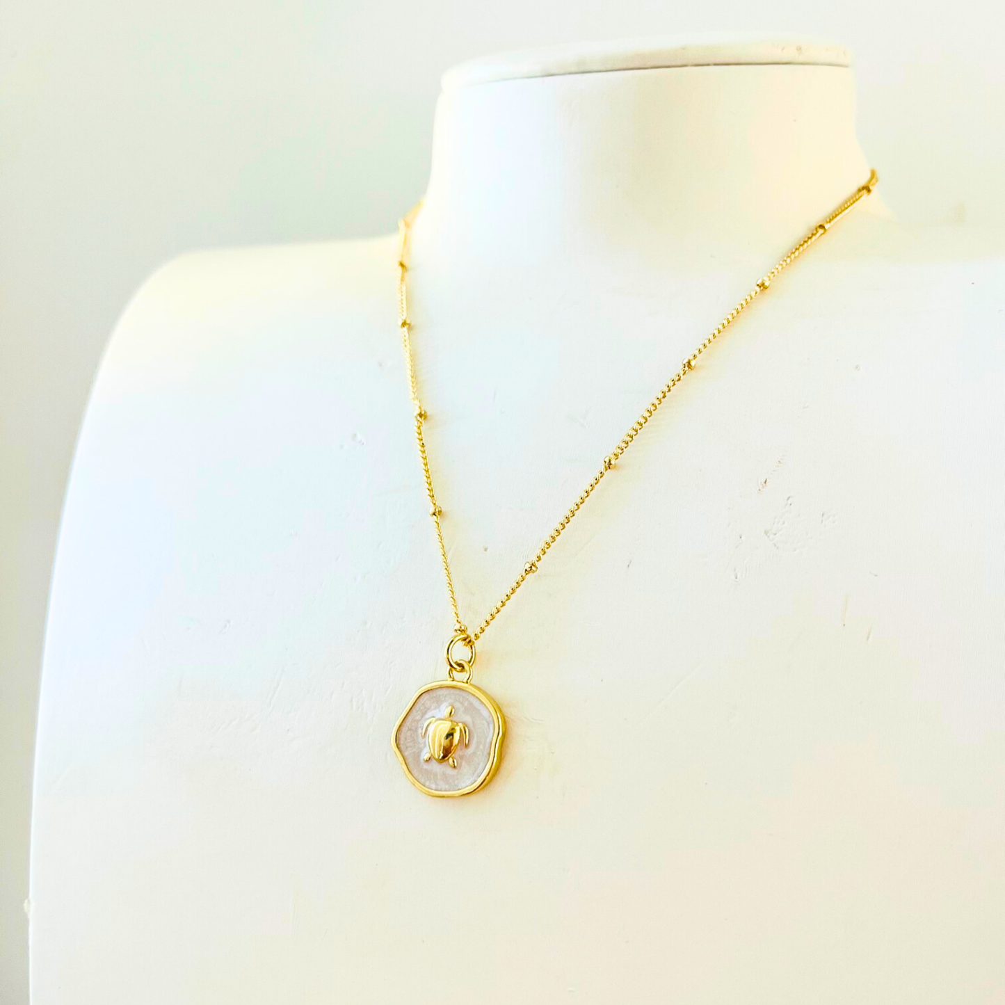 Ocean Charm Turtle Enamel Pendant Necklace - Gold Plated Layering Jewellery
