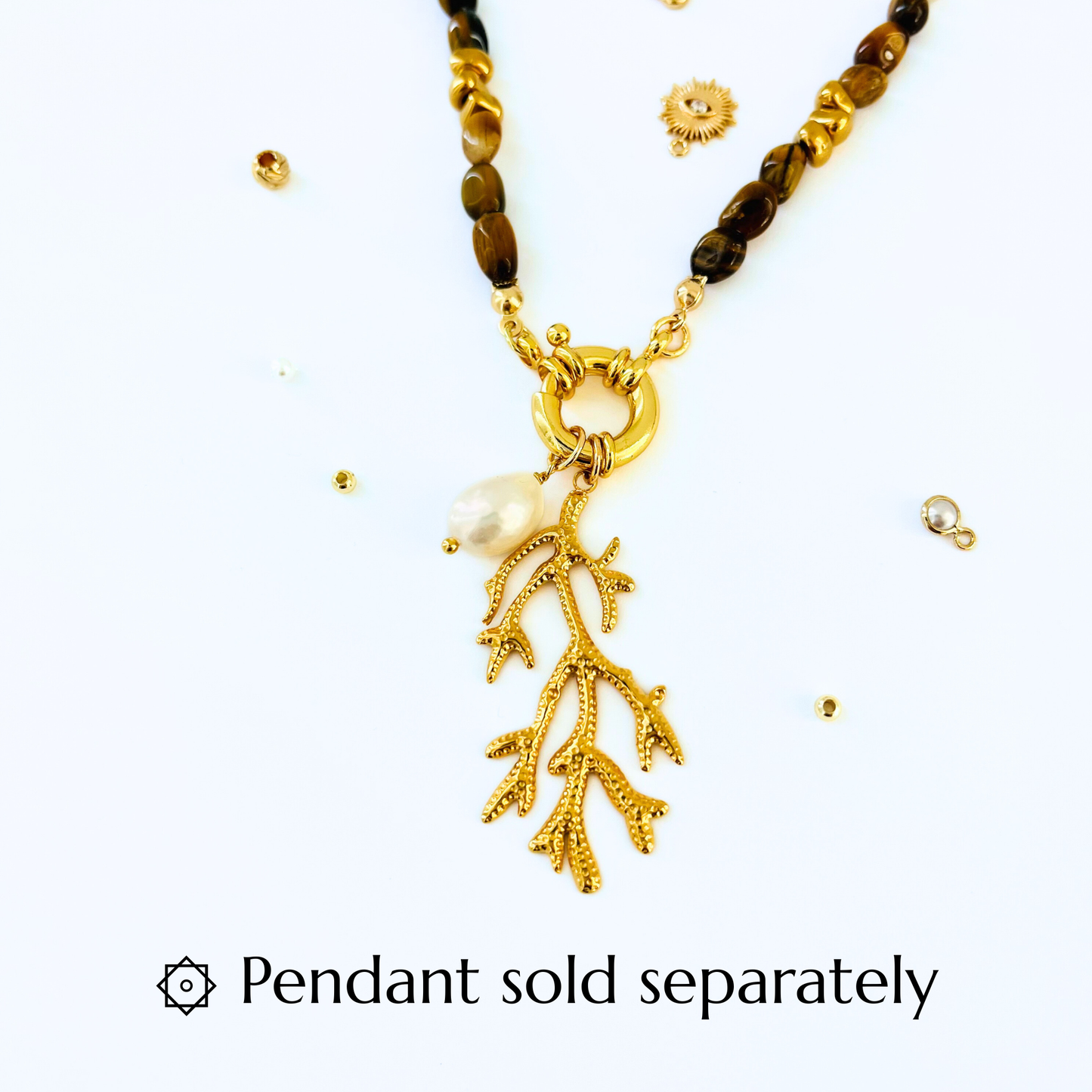 Natural Tiger Eye & Montana Agate Necklace | Gold Bolt Clasp Gemstone Necklace