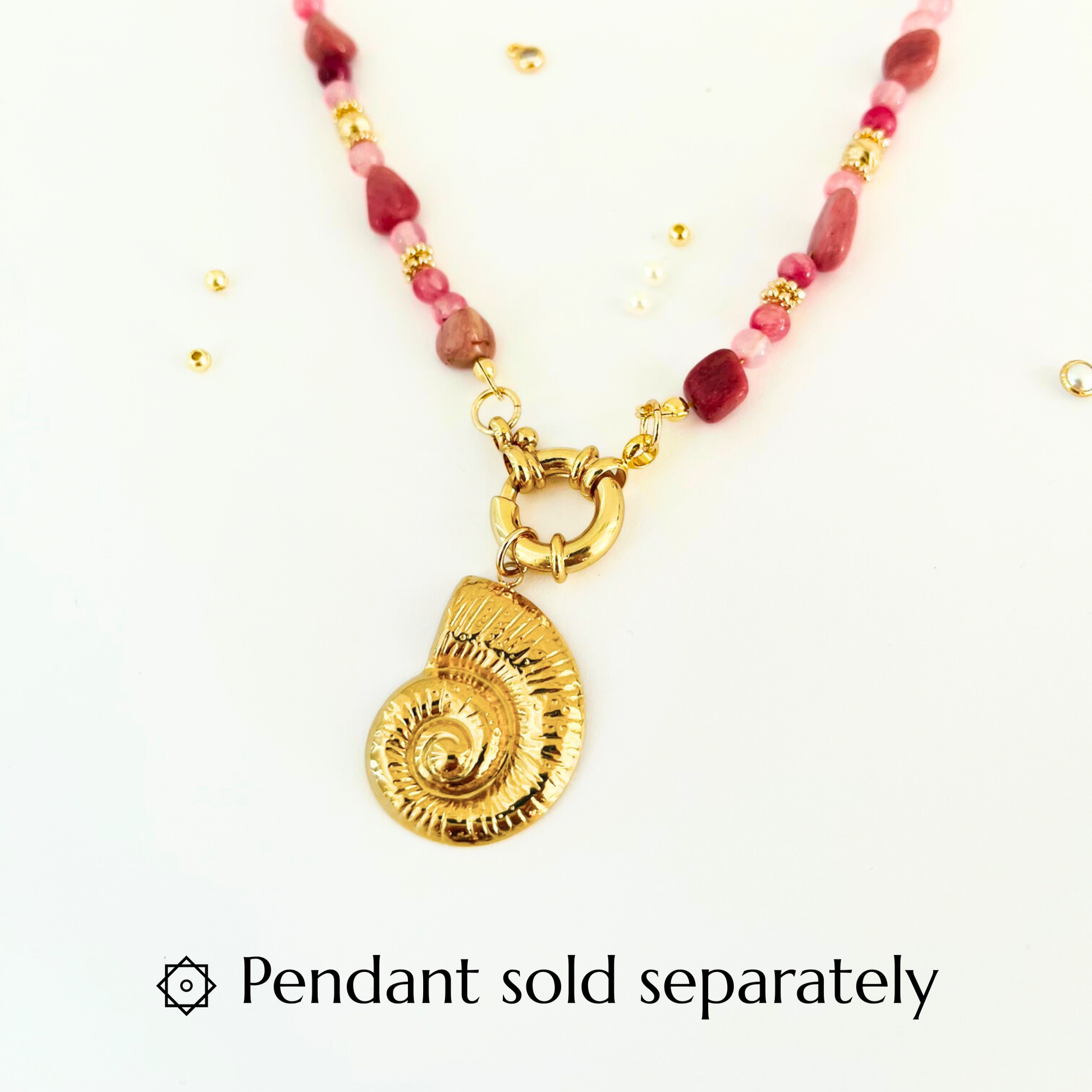 Pink Rhodochrosite and Pearl Natural Gemstone Necklace - Gold Plated Interchangeable Clasp Gemstone Necklace