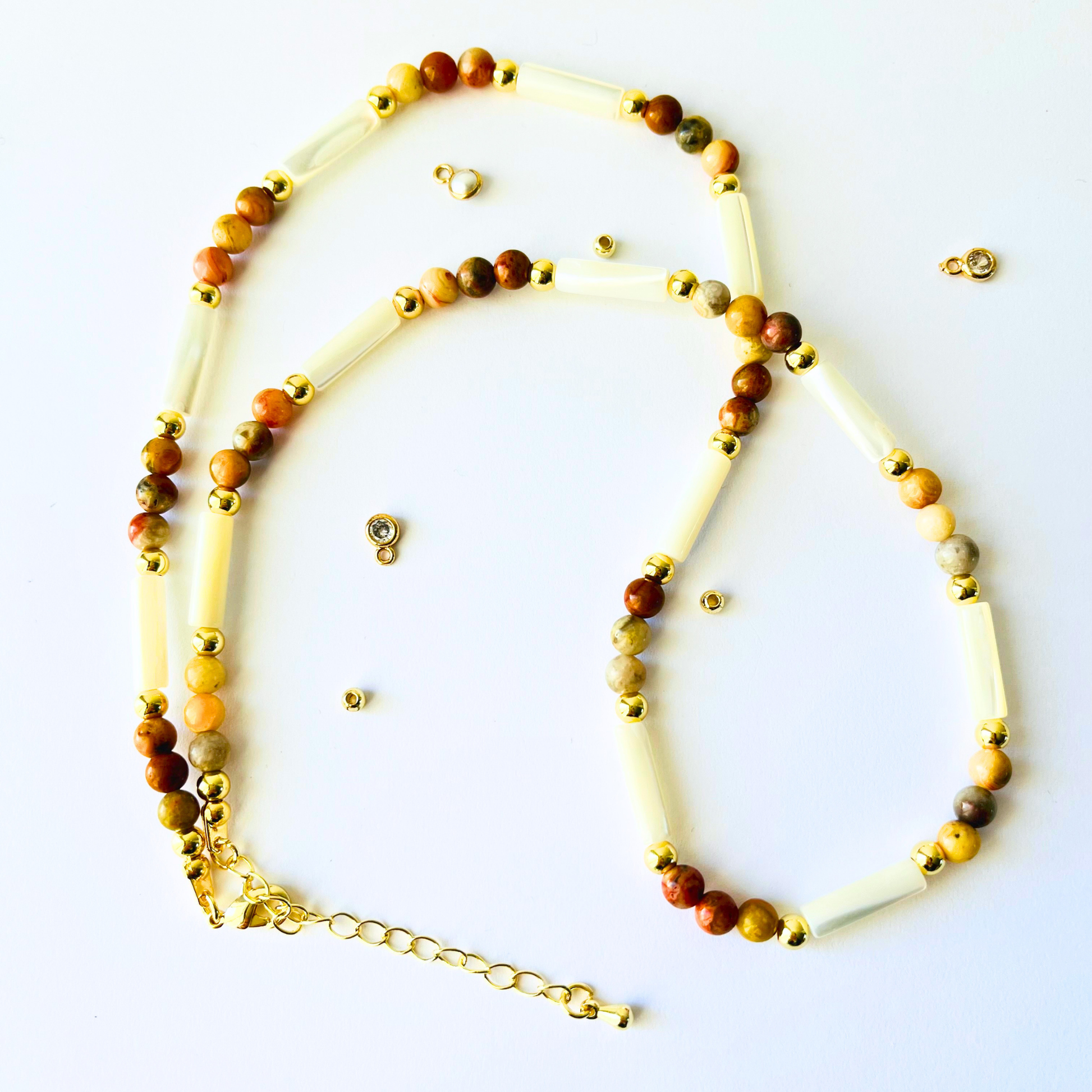 Crazy Lace Agate & Natural Shell Beaded Necklace | Layering Gemstone Choker Gemstone Necklace