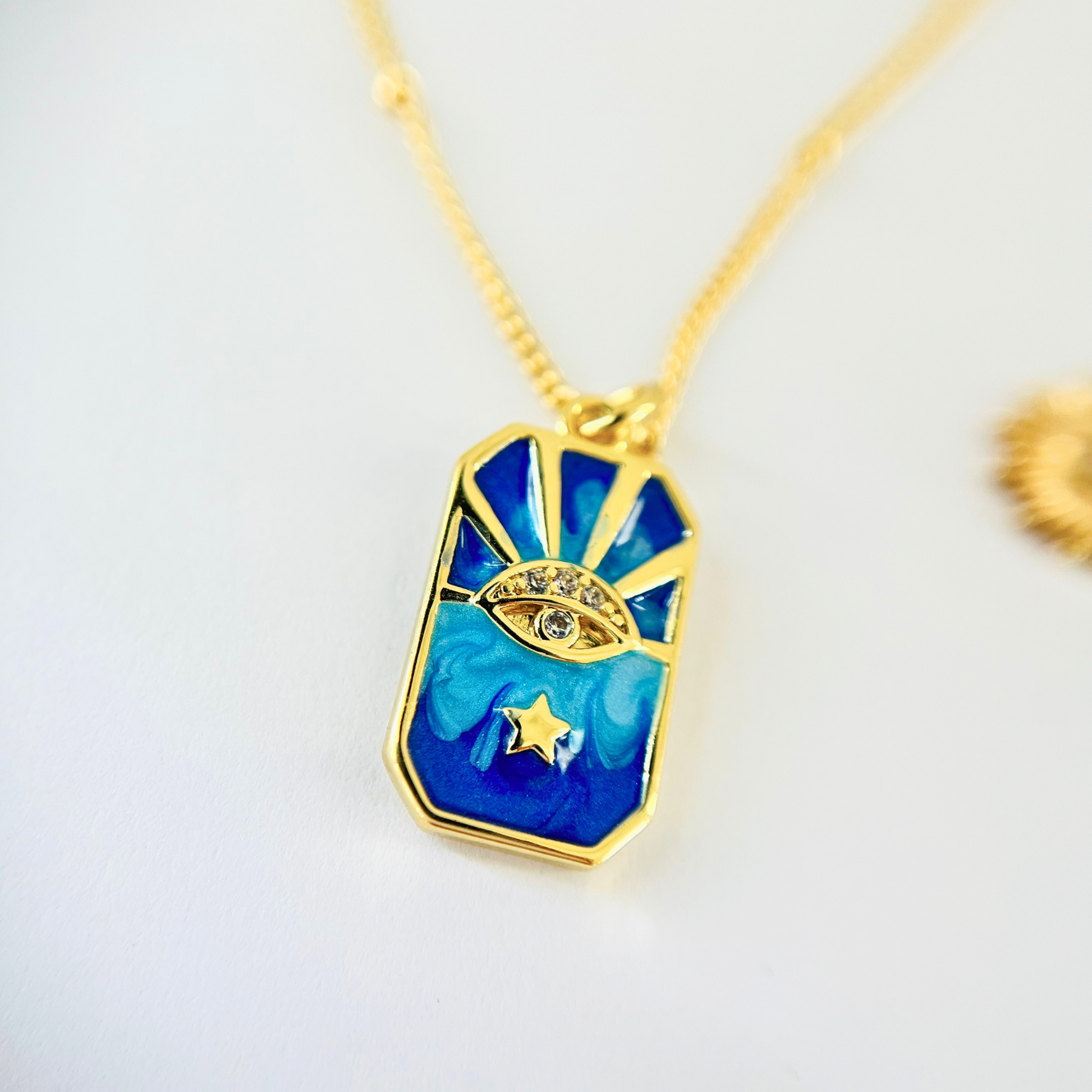 Blue Enamel Evil Eye Star Necklace | Gold Plated Protector Pendant Necklace