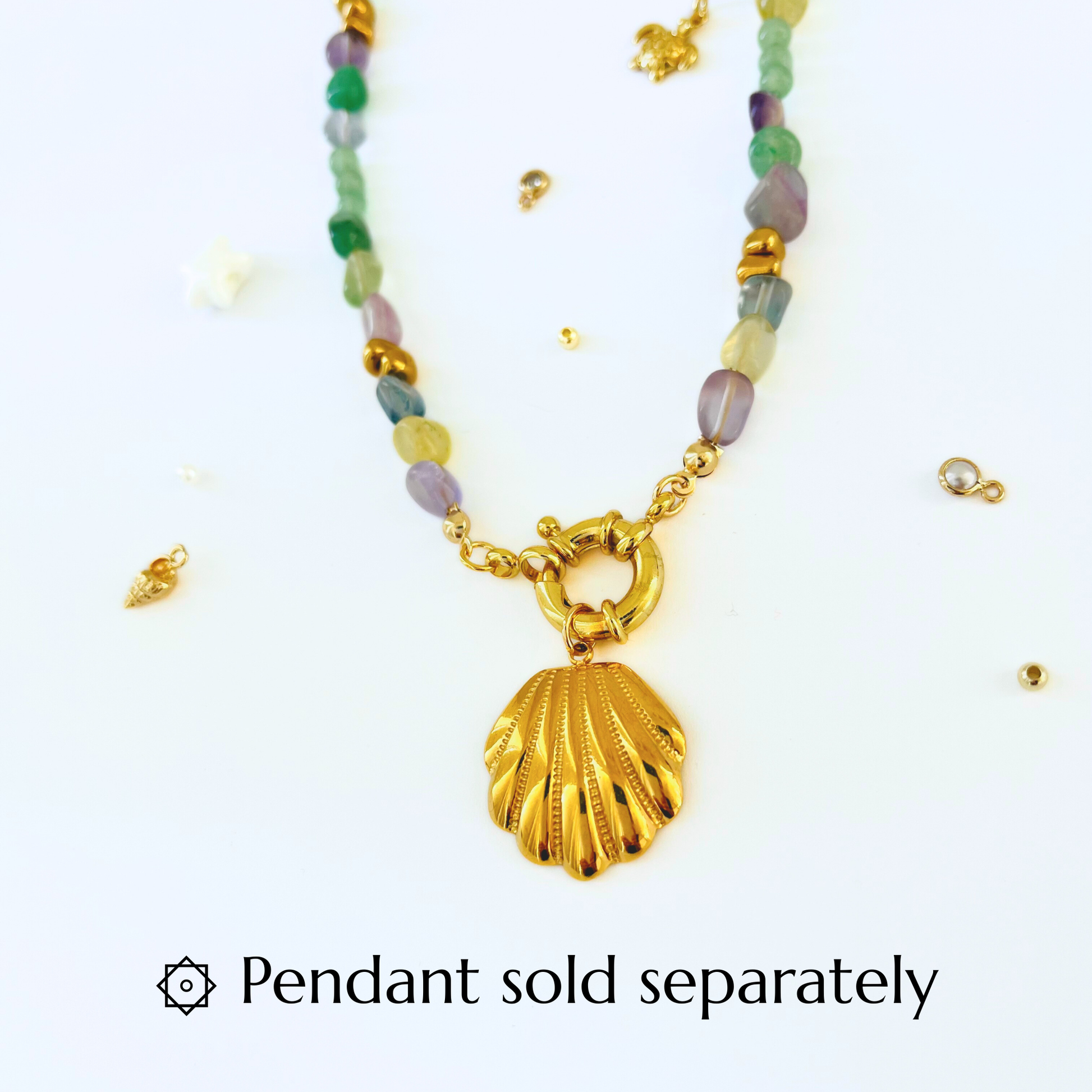 Green Fluorite & Green Aventurine Natural Gemstone Necklace | Gold Plated Interchangeable Clasp Gemstone Necklace