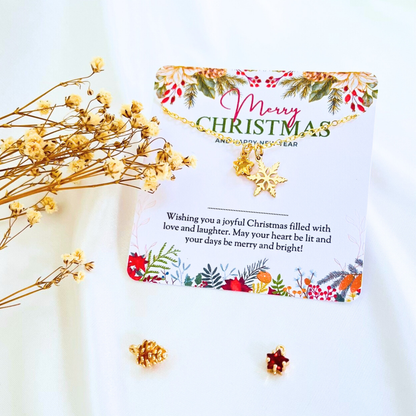 Gold Star Christmas Necklace - Snowflake, Pinecone & Reindeer Charm