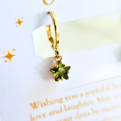 Birthstone Star Earrings with Gold Christmas Card - Jan to Dec - Personalized Gift