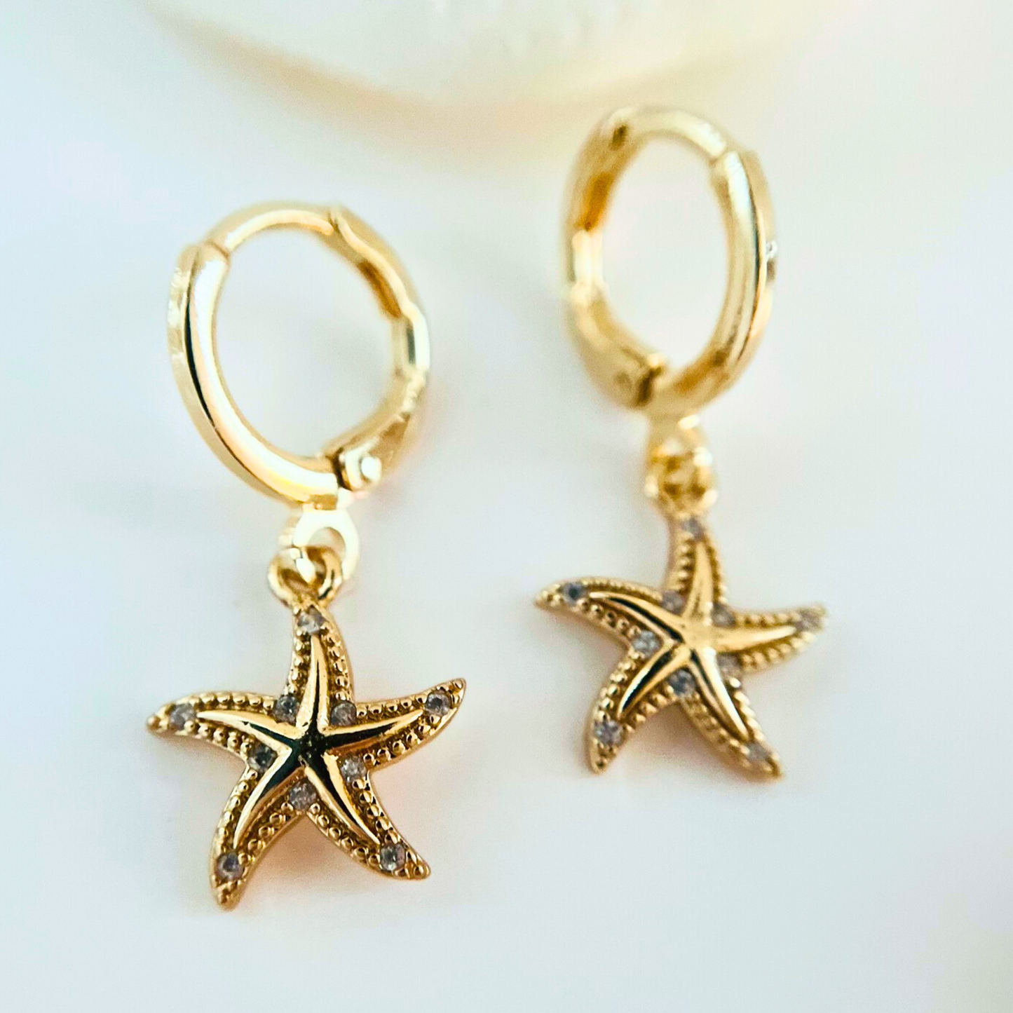 CZ Starfish Gold Plated Huggie Hoop Earrings - Minimalist Beach Jewellery