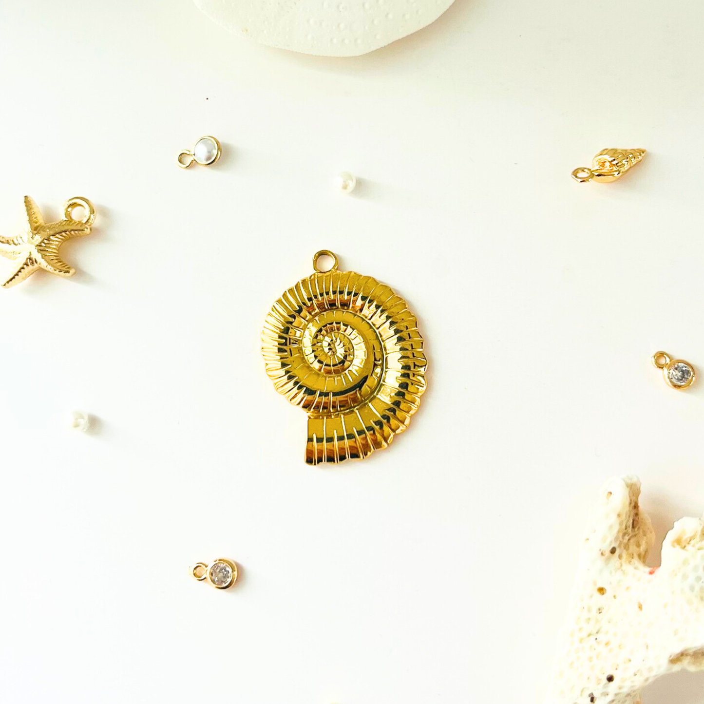 Ocean Treasures | 14K Gold Plated Nautilus Shell Charm | Interchangeable Pendant
