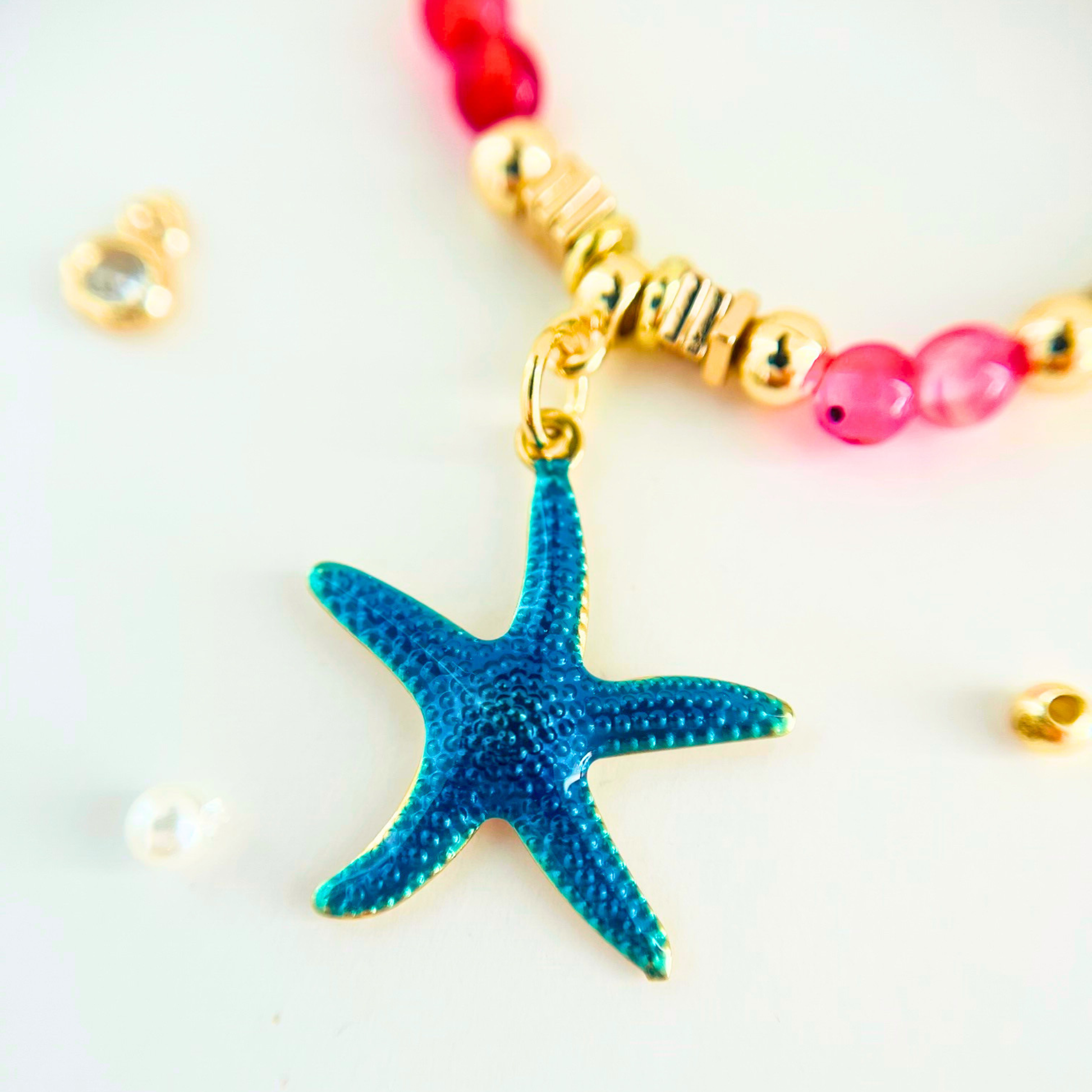 Colourful Agate & Natural Gemstone Necklace | Blue Starfish Pendant | Ocean Collection Gemstone Necklace