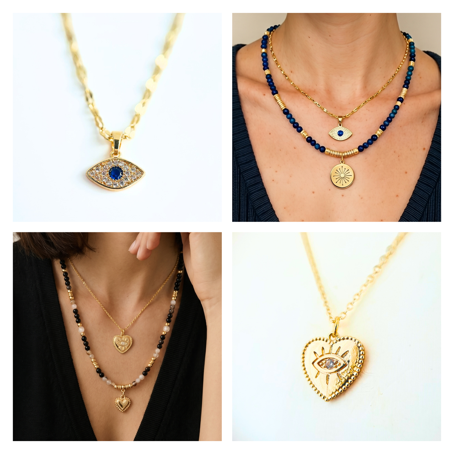 2-Piece Layering Set: 1 Natural Gemstone Necklace + 1 Pendant Necklace Gemstone Necklace