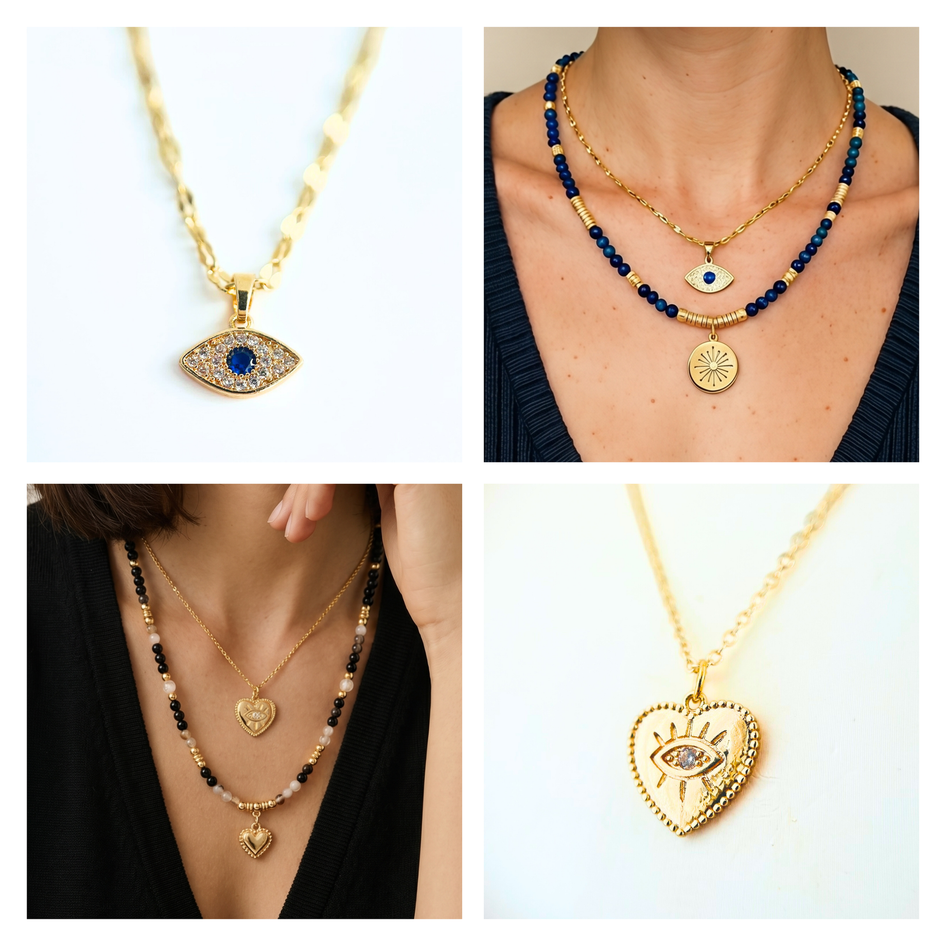 2-Piece Layering Set: 1 Natural Gemstone Necklace + 1 Pendant Necklace Gemstone Necklace