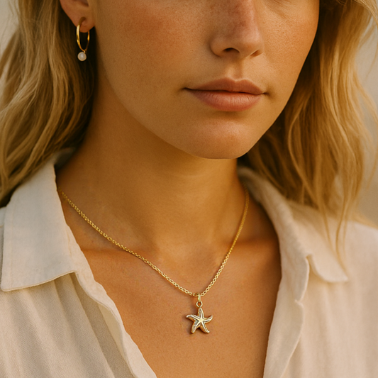Starfish Pendant Necklace - Gold Plated Beach Jewellery