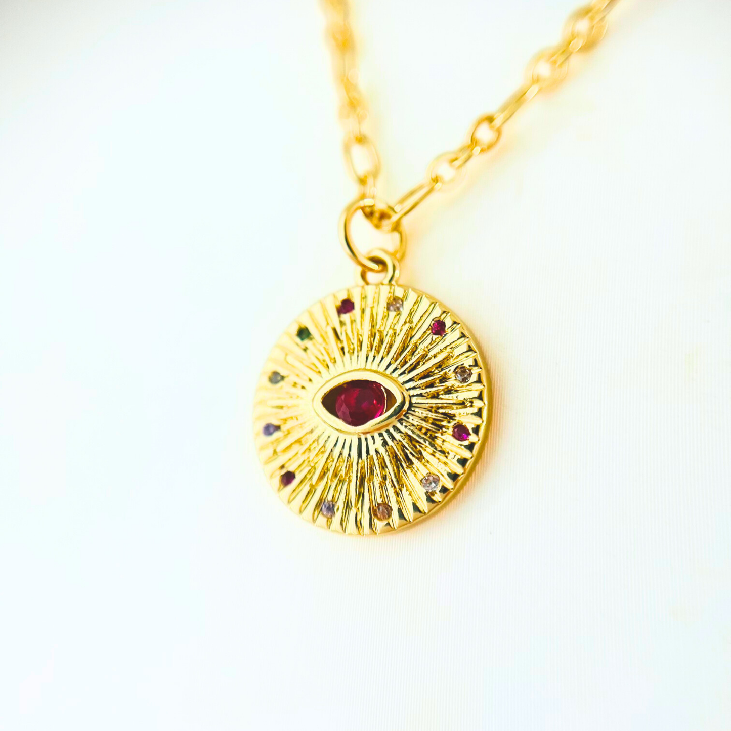 Magenta CZ Evil Eye Round Necklace | 14K Gold Plated | Handcrafted in Australia