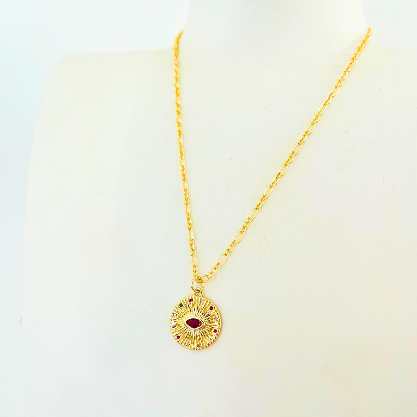 Magenta CZ Evil Eye Round Necklace | 14K Gold Plated | Handcrafted in Australia