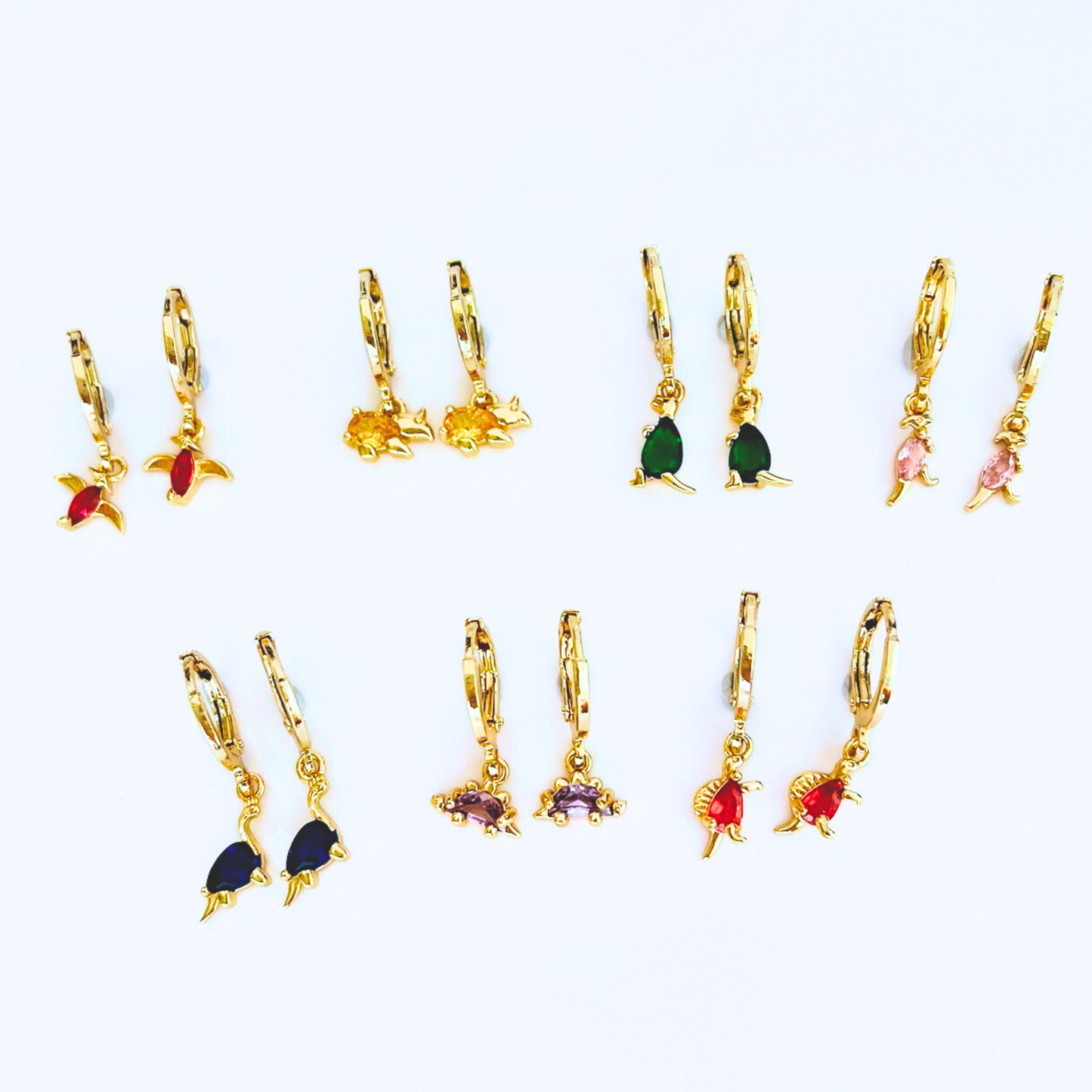 Dinosaur Earrings - Gold Plated Hoop Earrings with T-Rex & Dino Charms