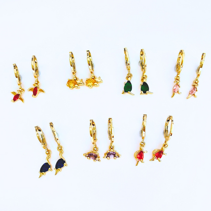 Dinosaur Earrings - Gold Plated Hoop Earrings with T-Rex & Dino Charms