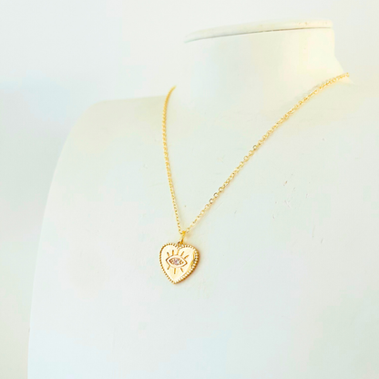 CZ Evil Eye Heart Necklace | 14K Gold Plated | Handcrafted in Australia Necklace