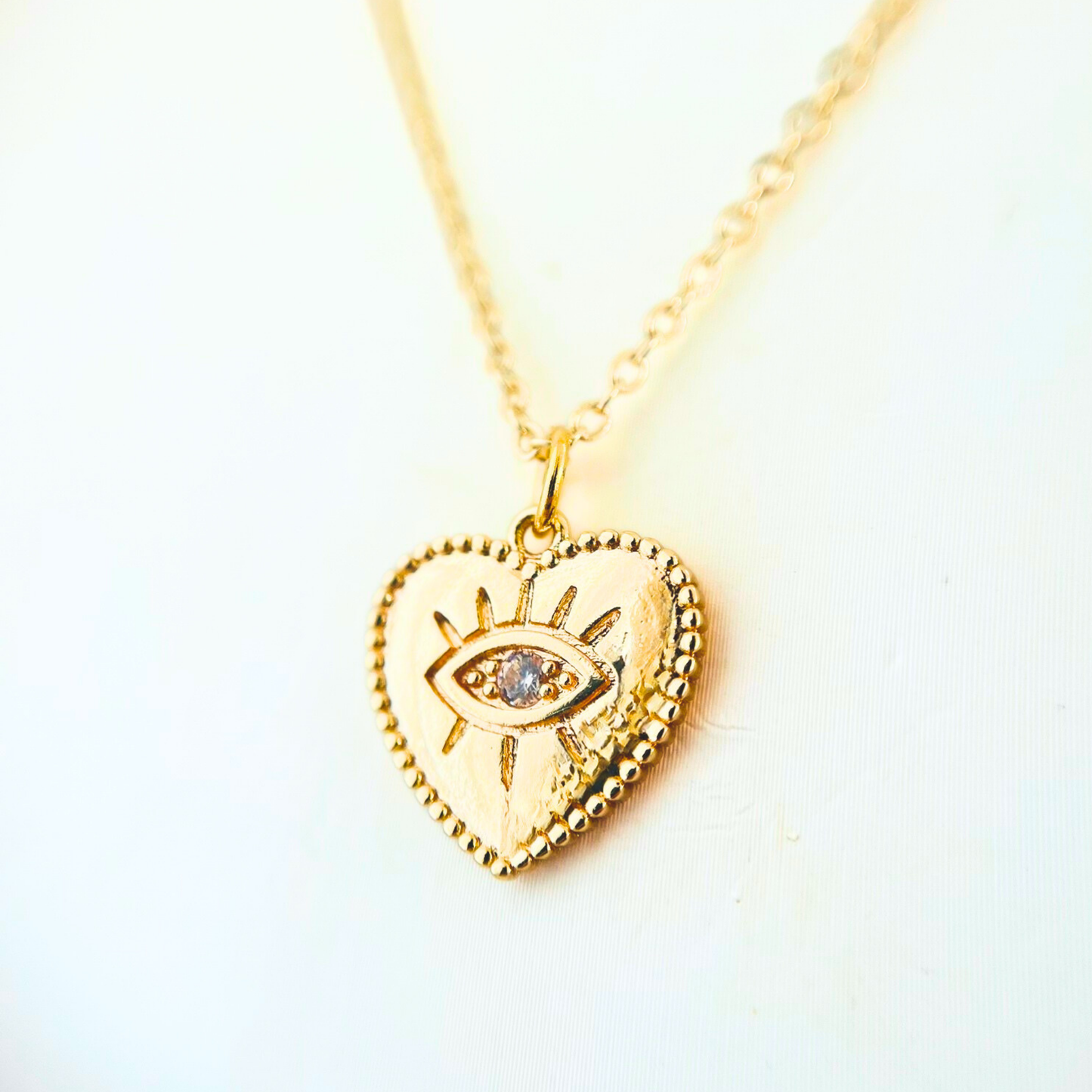CZ Evil Eye Heart Necklace | 14K Gold Plated | Handcrafted in Australia Necklace