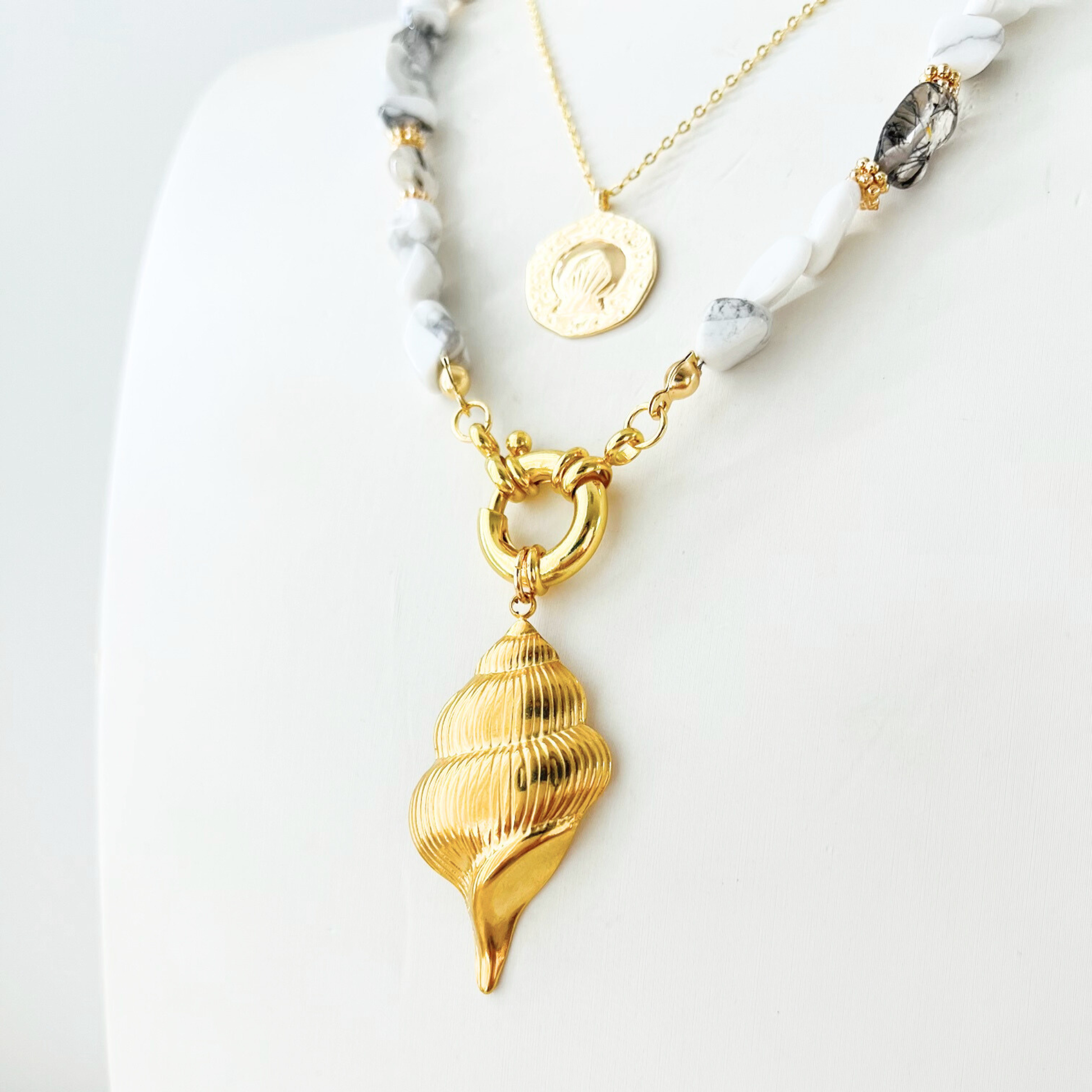 Ocean Treasures | Textured Conch Shell Pendant | 14K Gold Plated Pendant