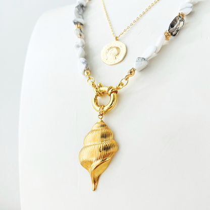 Ocean Treasures | Textured Conch Shell Pendant | 14K Gold Plated Pendant