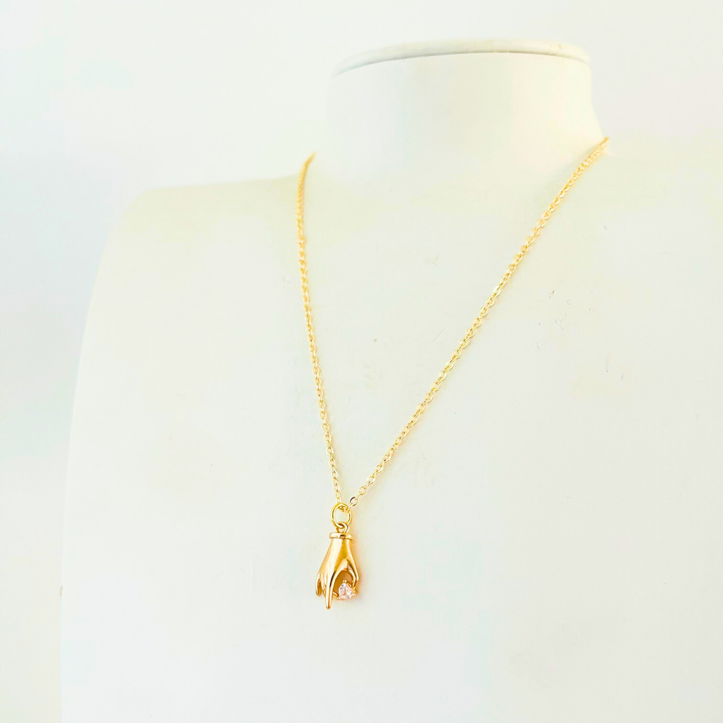 Hand & Heart CZ Pendant Necklace | 14K Gold Plated | Handcrafted in Australia