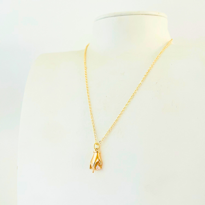Hand & Heart CZ Pendant Necklace | 14K Gold Plated | Handcrafted in Australia