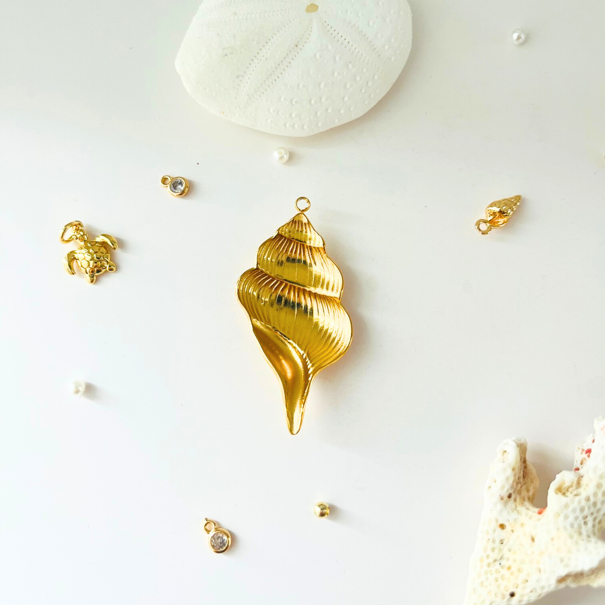 Ocean Treasures | Textured Conch Shell Pendant | 14K Gold Plated Pendant