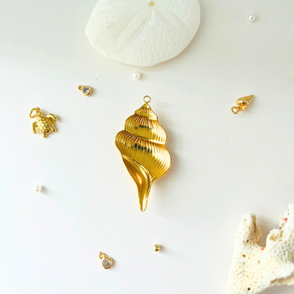 Ocean Treasures | Textured Conch Shell Pendant | 14K Gold Plated Pendant