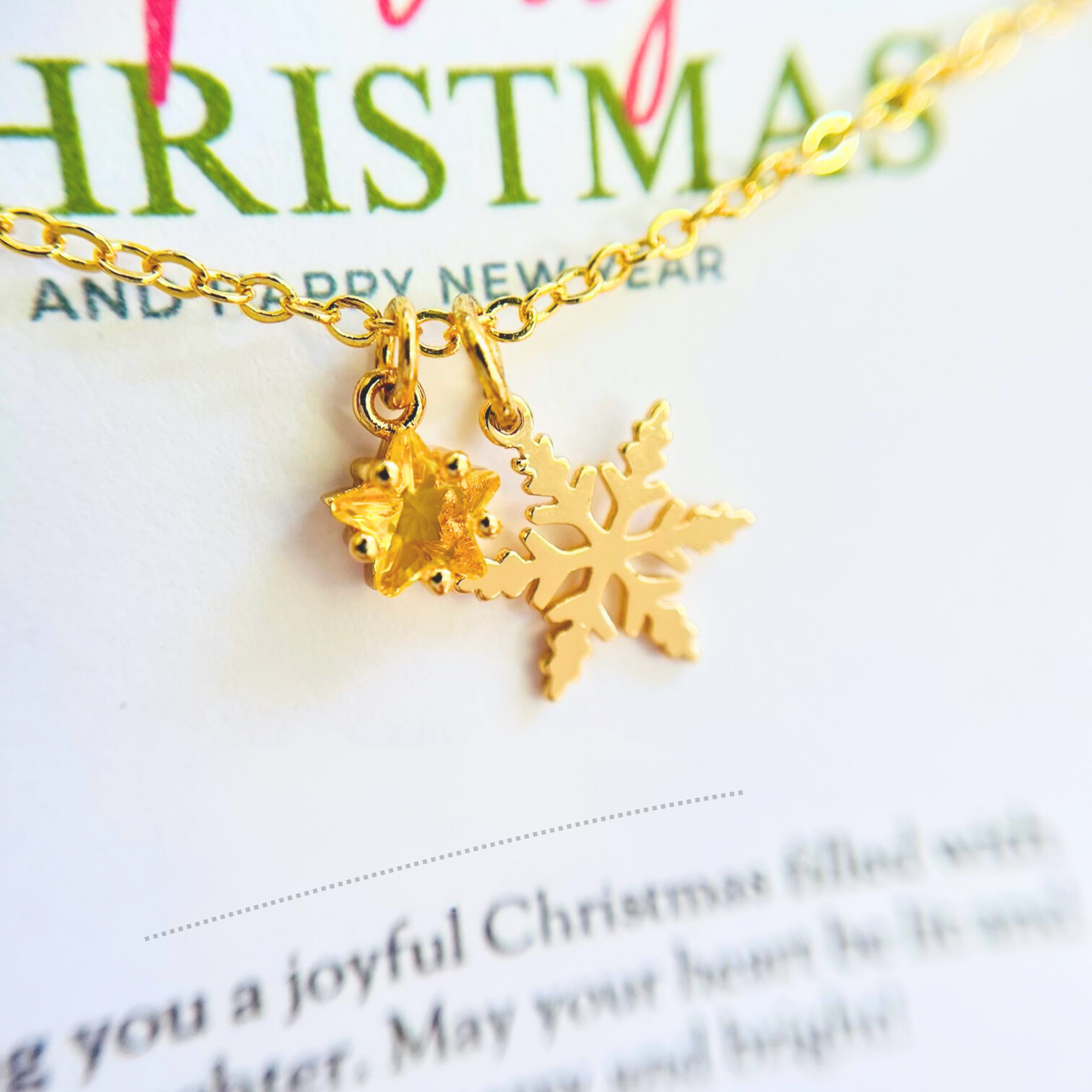 Gold Star Christmas Necklace - Snowflake, Pinecone & Reindeer Charm