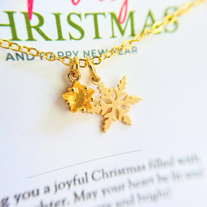 Gold Star Christmas Necklace - Snowflake, Pinecone & Reindeer Charm