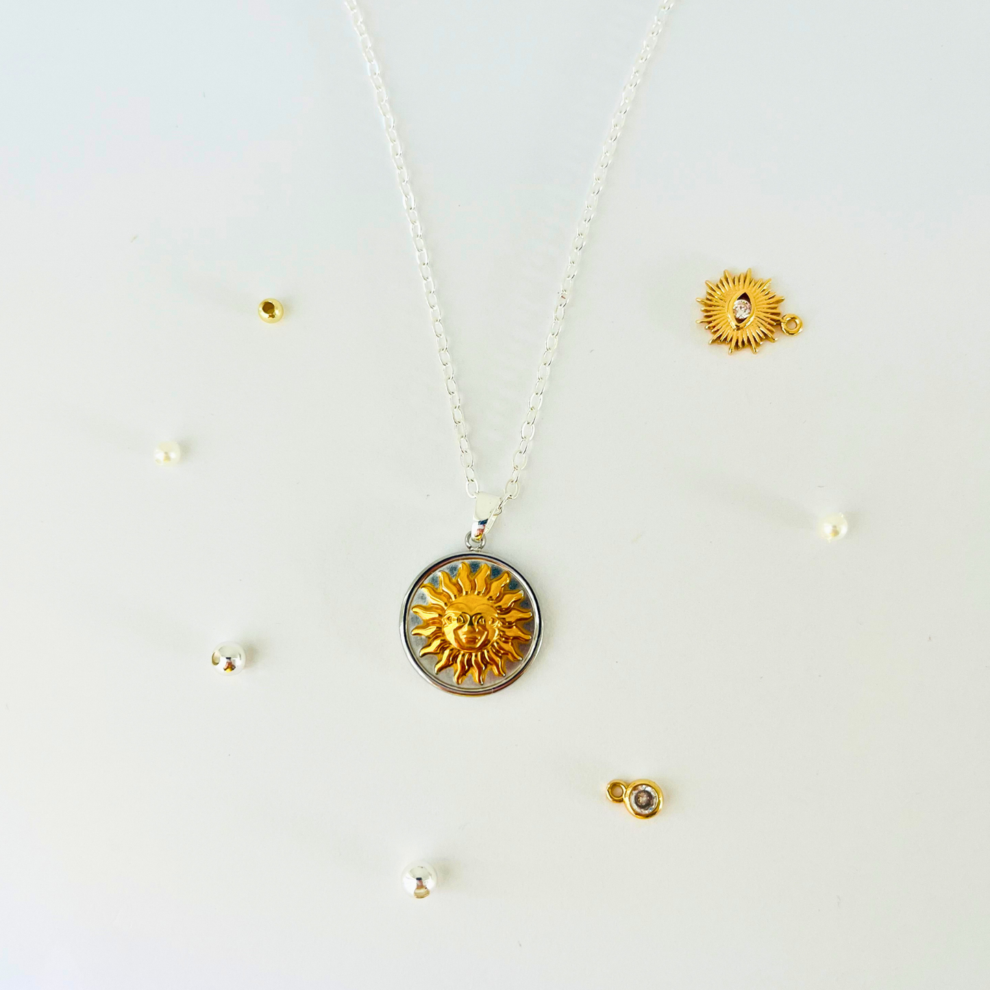 Two-Tone Vintage Sun Necklace | Gold Plated Chain with Water-Resistant Pendant Necklace