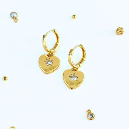 CZ Heart Gold Plated Chunky Huggie Hoop Earrings - Symbol Jewellery