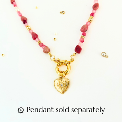 Pink Rhodochrosite and Pearl Natural Gemstone Necklace - Gold Plated Interchangeable Clasp Gemstone Necklace
