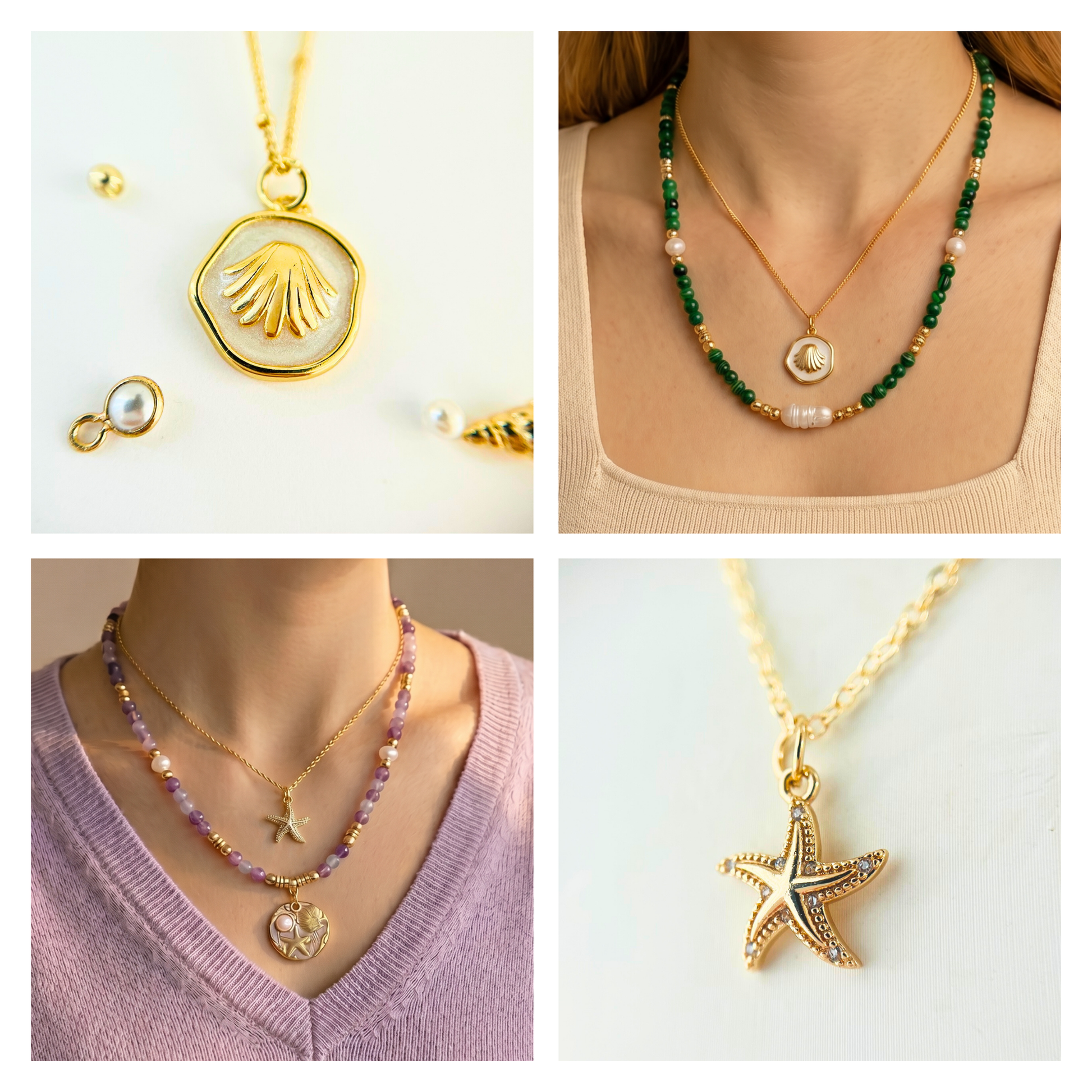 2-Piece Layering Set: 1 Natural Gemstone Necklace + 1 Pendant Necklace Gemstone Necklace
