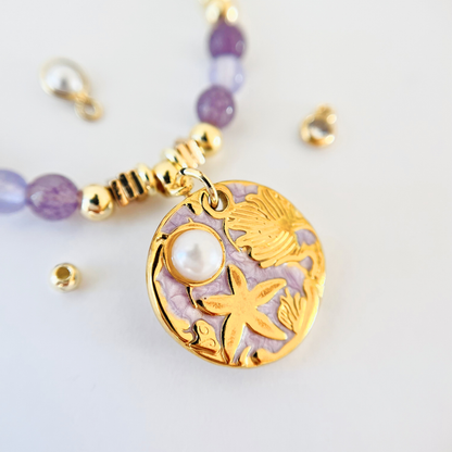 Lavender Chalcedony Necklace | Gold Ocean Treasures & Pearl Pendant Gemstone Necklace