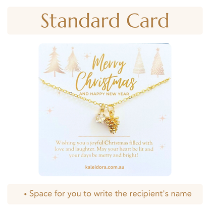 Clear Star Christmas Necklace with Gold Card - Snowflake, Pinecone & Reindeer Charm