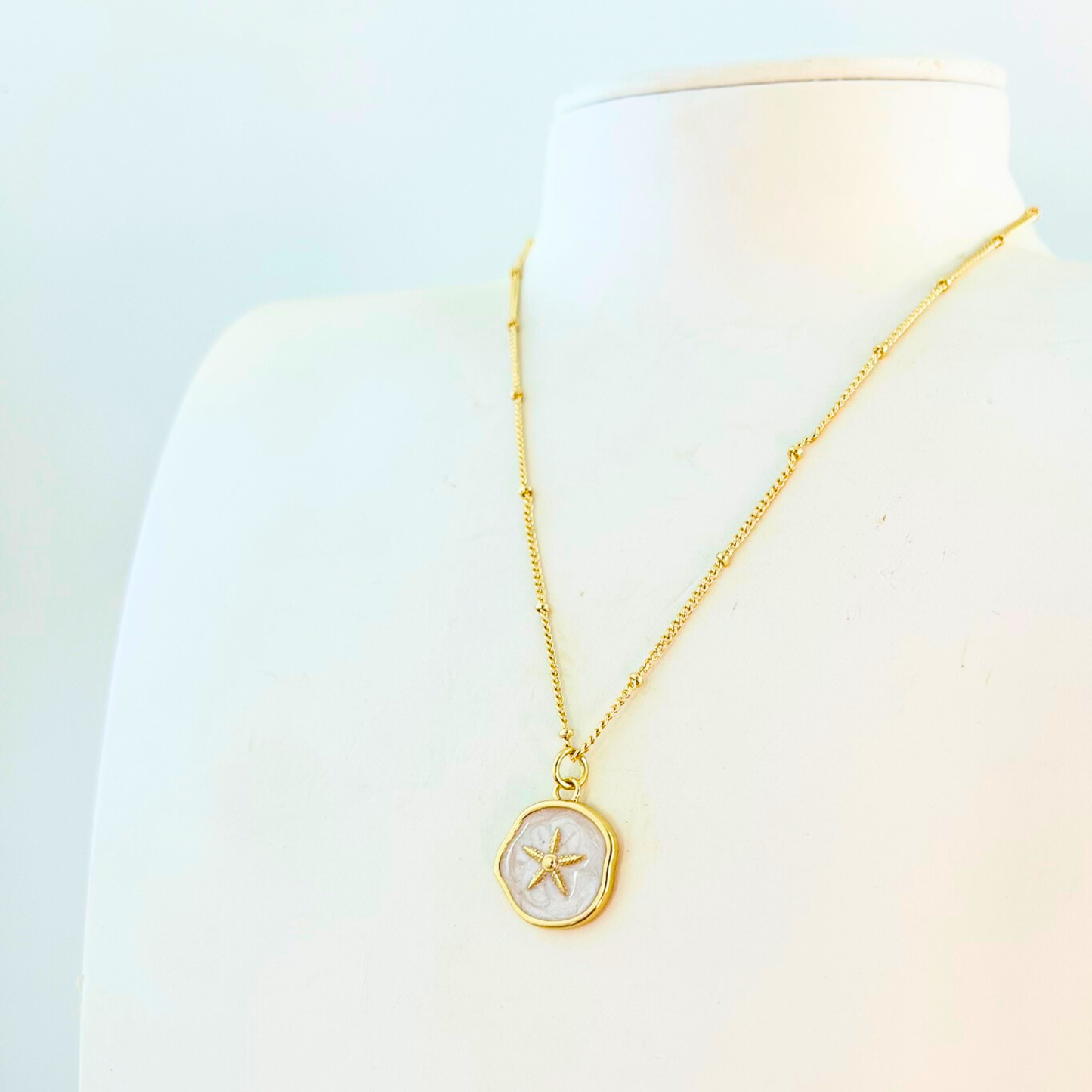 Ocean Charm Starfish Enamel Pendant Necklace - Gold Plated Layering Jewellery