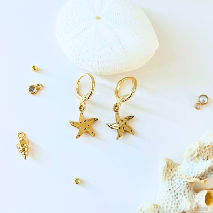 CZ Starfish Gold Plated Huggie Hoop Earrings - Minimalist Beach Jewellery