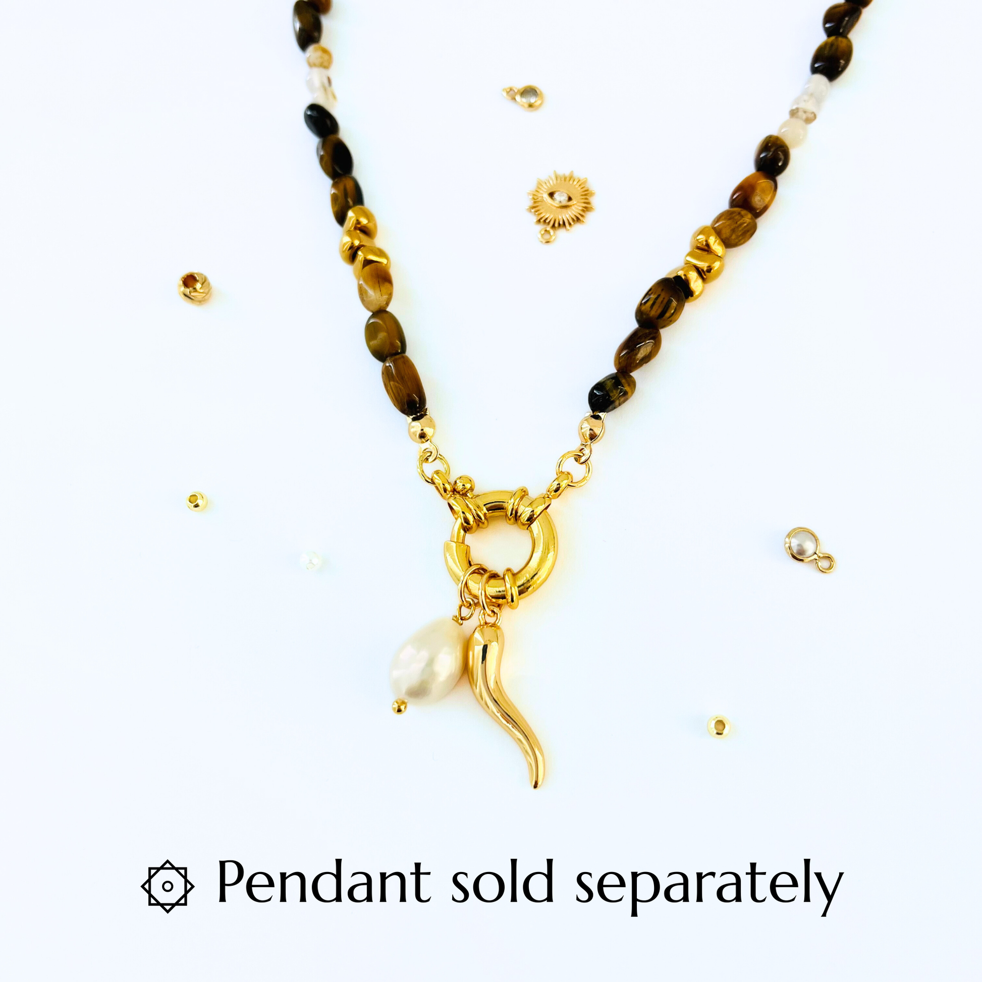 Natural Tiger Eye & Montana Agate Necklace | Gold Bolt Clasp Gemstone Necklace