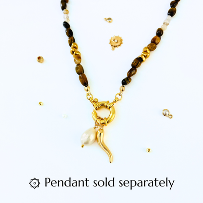 Natural Tiger Eye & Montana Agate Necklace | Gold Bolt Clasp Gemstone Necklace