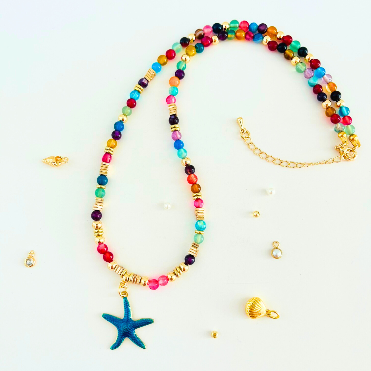 Colourful Agate & Natural Gemstone Necklace | Blue Starfish Pendant | Ocean Collection Gemstone Necklace