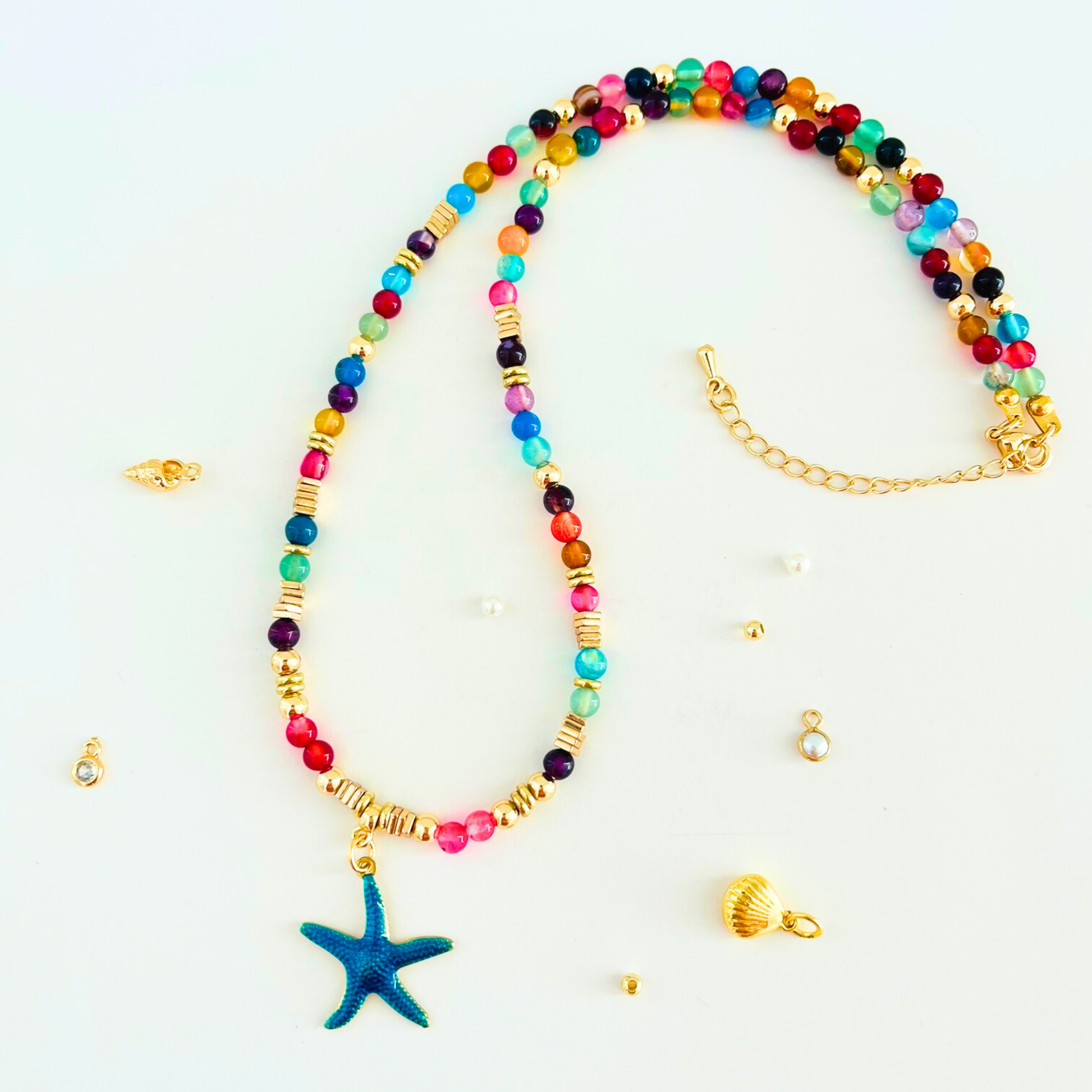 Colourful Agate & Natural Gemstone Necklace | Blue Starfish Pendant | Ocean Collection Gemstone Necklace