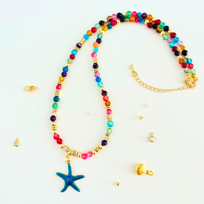 Colourful Agate & Natural Gemstone Necklace | Blue Starfish Pendant | Ocean Collection Gemstone Necklace