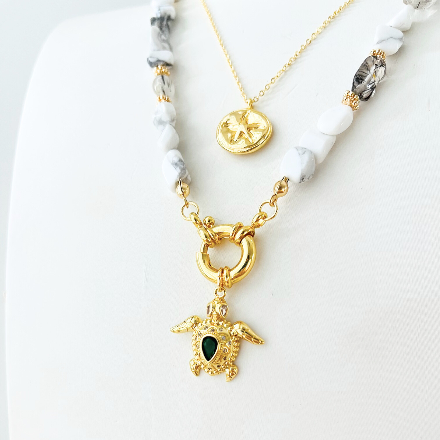 Ocean Treasures | 14K Gold Plated Turtle Pendant | Green CZ | Interchangeable Charm Pendant
