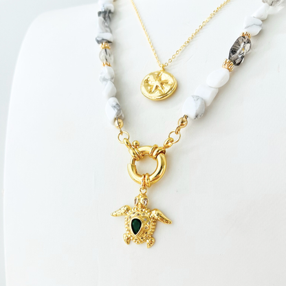 Ocean Treasures | 14K Gold Plated Turtle Pendant | Green CZ | Interchangeable Charm Pendant