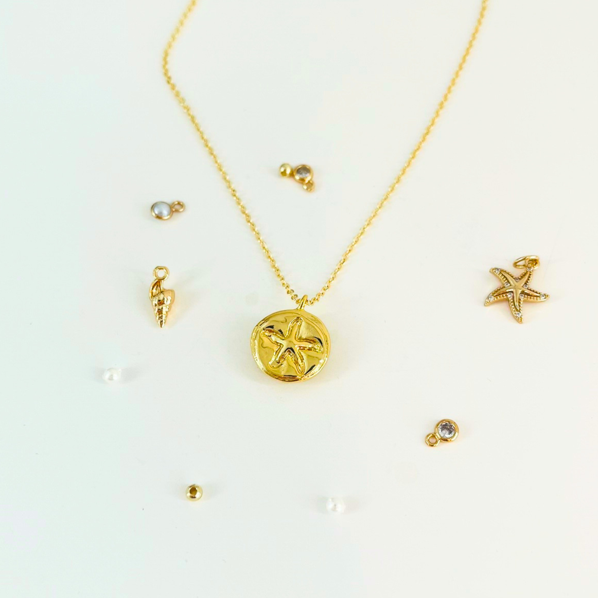 Ocean Treasures | 14K Gold Plated Starfish Fossil Necklace | Textured Coin Pendant Necklace