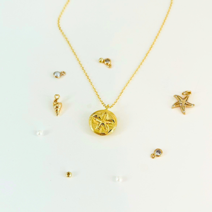 Ocean Treasures | 14K Gold Plated Starfish Fossil Necklace | Textured Coin Pendant Necklace