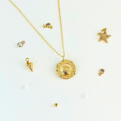 Ocean Treasures | 14K Gold Plated Beach Sand & Scallop Shell Necklace Necklace