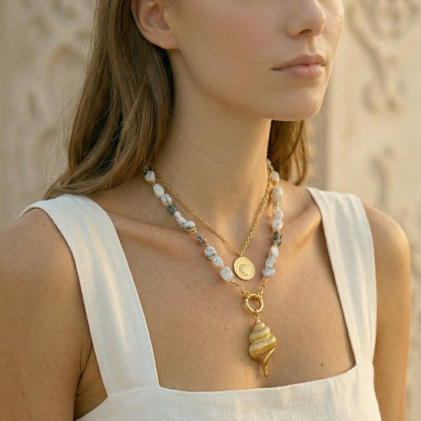 Ocean Treasures | Textured Conch Shell Pendant | 14K Gold Plated Pendant