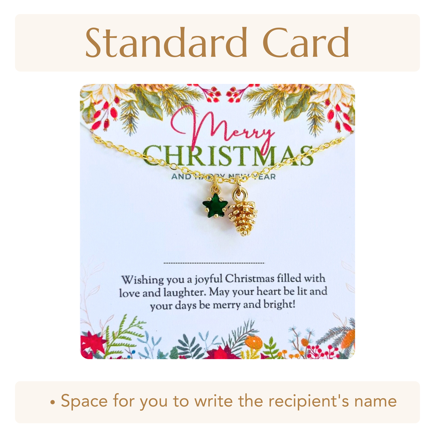 Green Star Christmas Necklace - Snowflake, Pinecone & Reindeer Charm