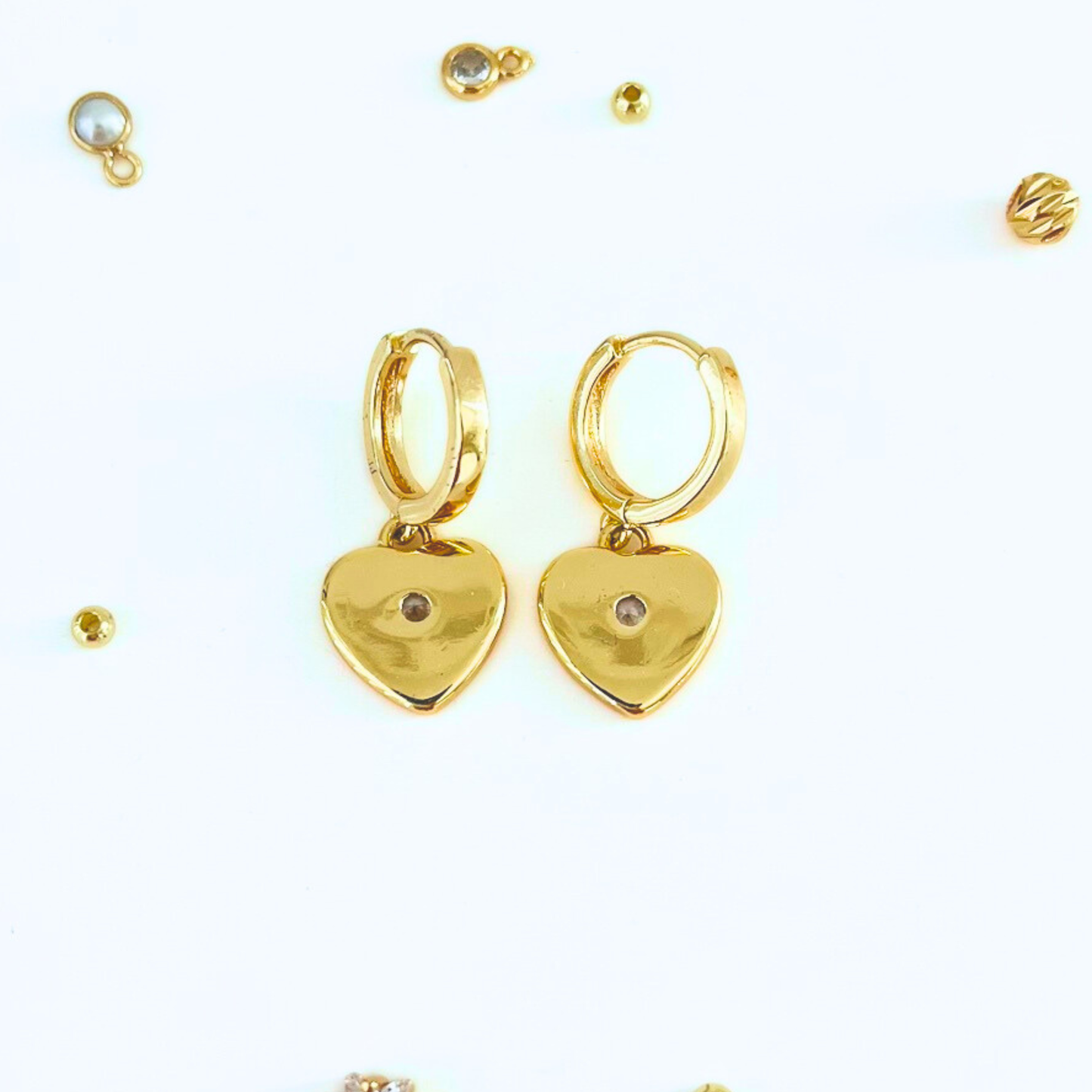 CZ Heart Gold Plated Chunky Huggie Hoop Earrings - Symbol Jewellery