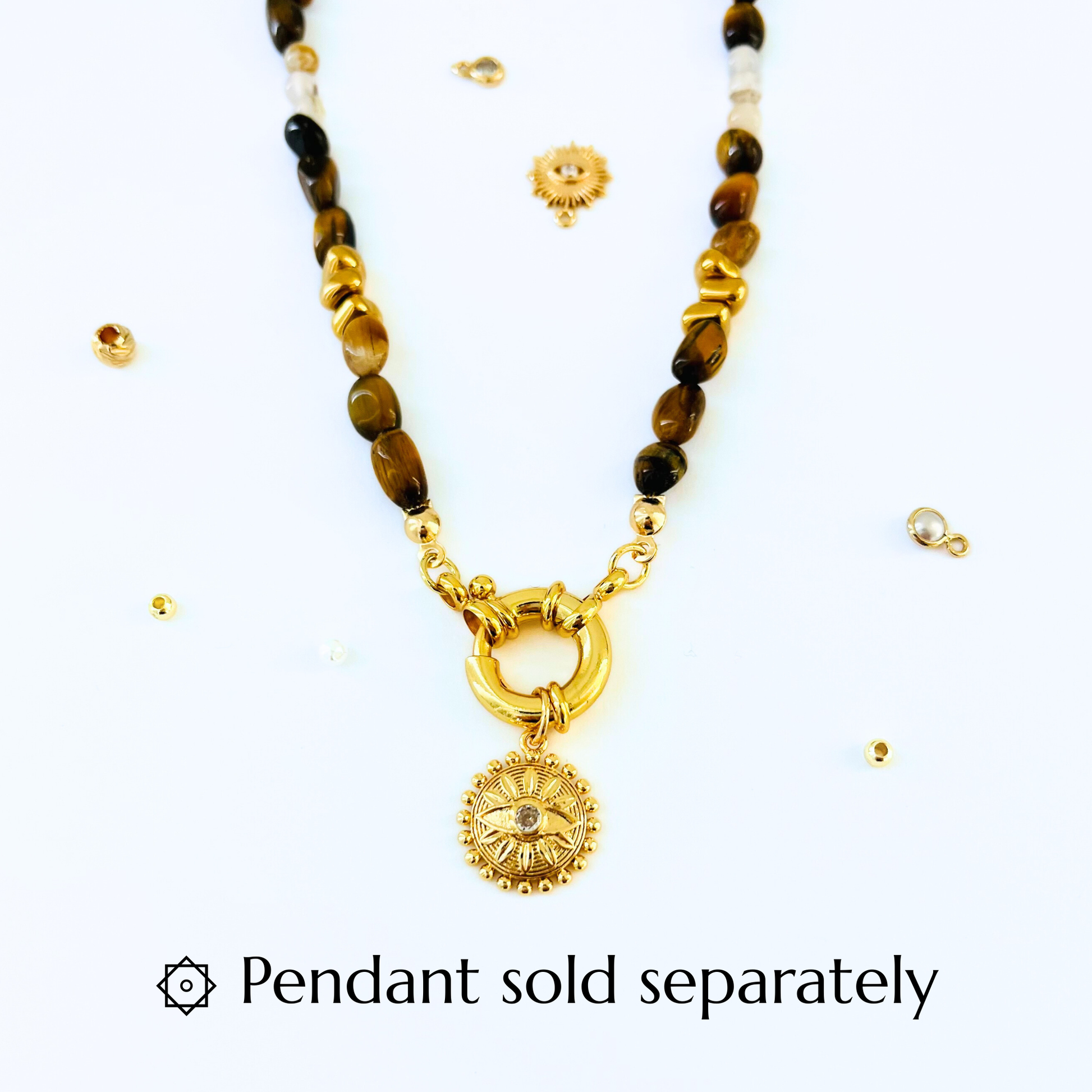 Natural Tiger Eye & Montana Agate Necklace | Gold Bolt Clasp Gemstone Necklace